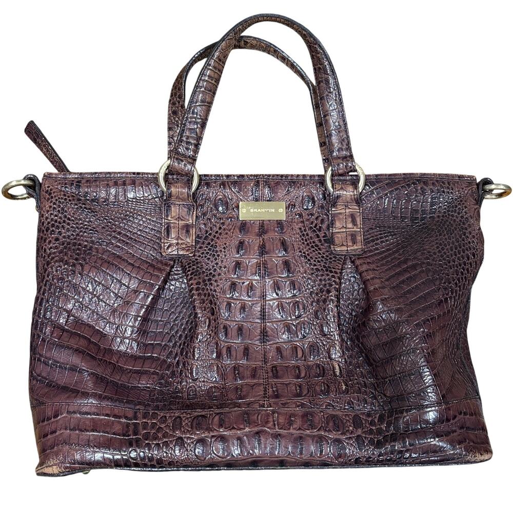 Brahmin Satchel Pecan Brown Croc Embossed Melbourne Leather Shoulder Bag READ